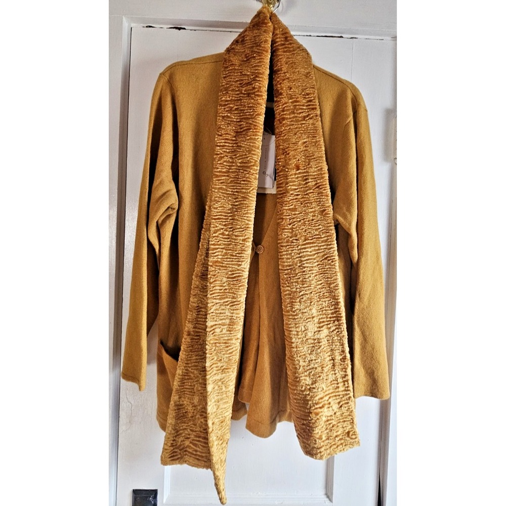 NWT Terry Lewis classic Luxuries sweater jacket w/faux fur scarf collar woman 2X